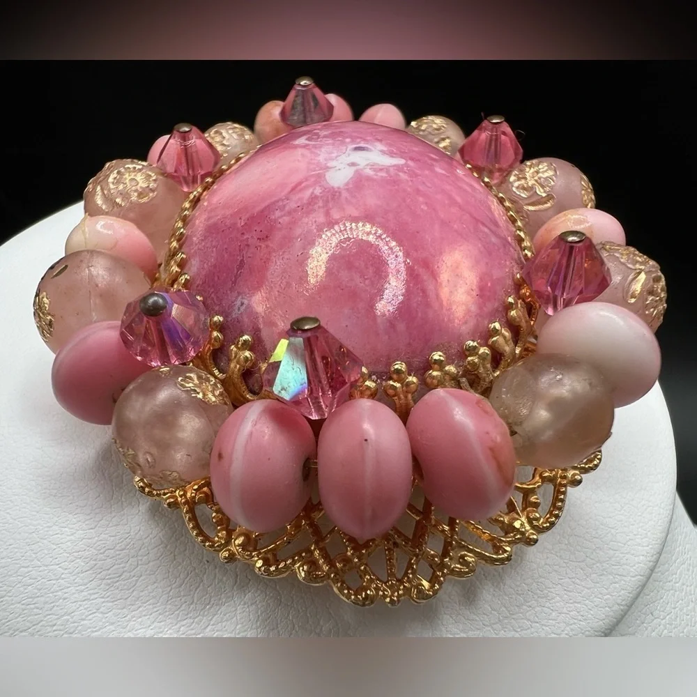 Vintage Pink Cabochon Oval Brooch